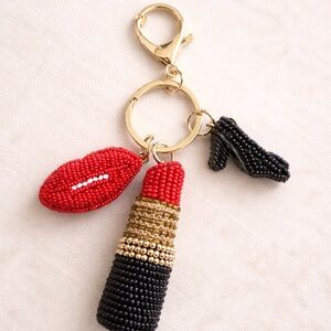 NWOT.Beaded Lipstick Keychain Charm Lips High Heel Purse Charm Fashion Accessory